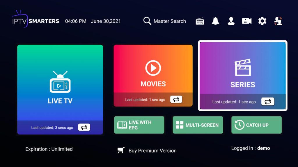 IPTV Smarters - Screen